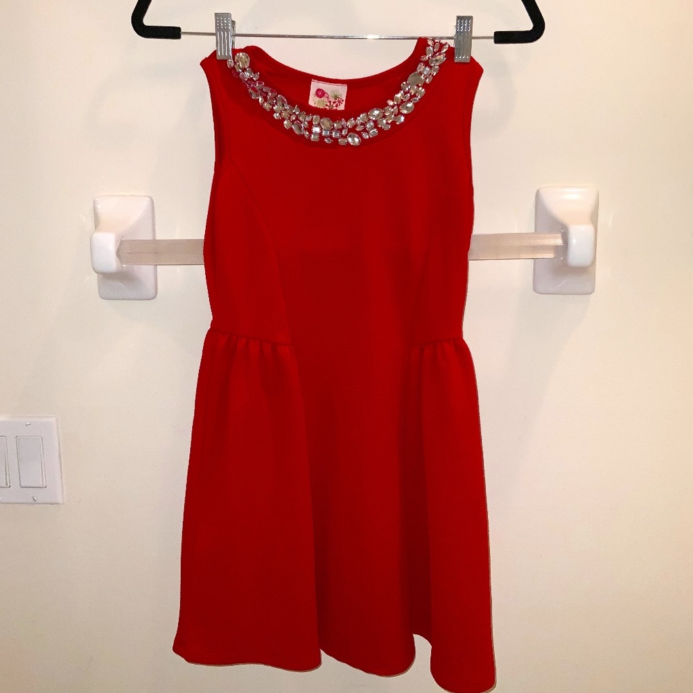 Red Dress with Crystal Neckline